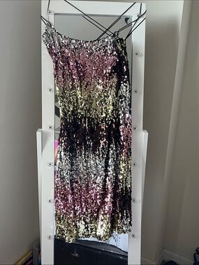 Nasty Gal Pink Black Gold Sequin Midi Dress